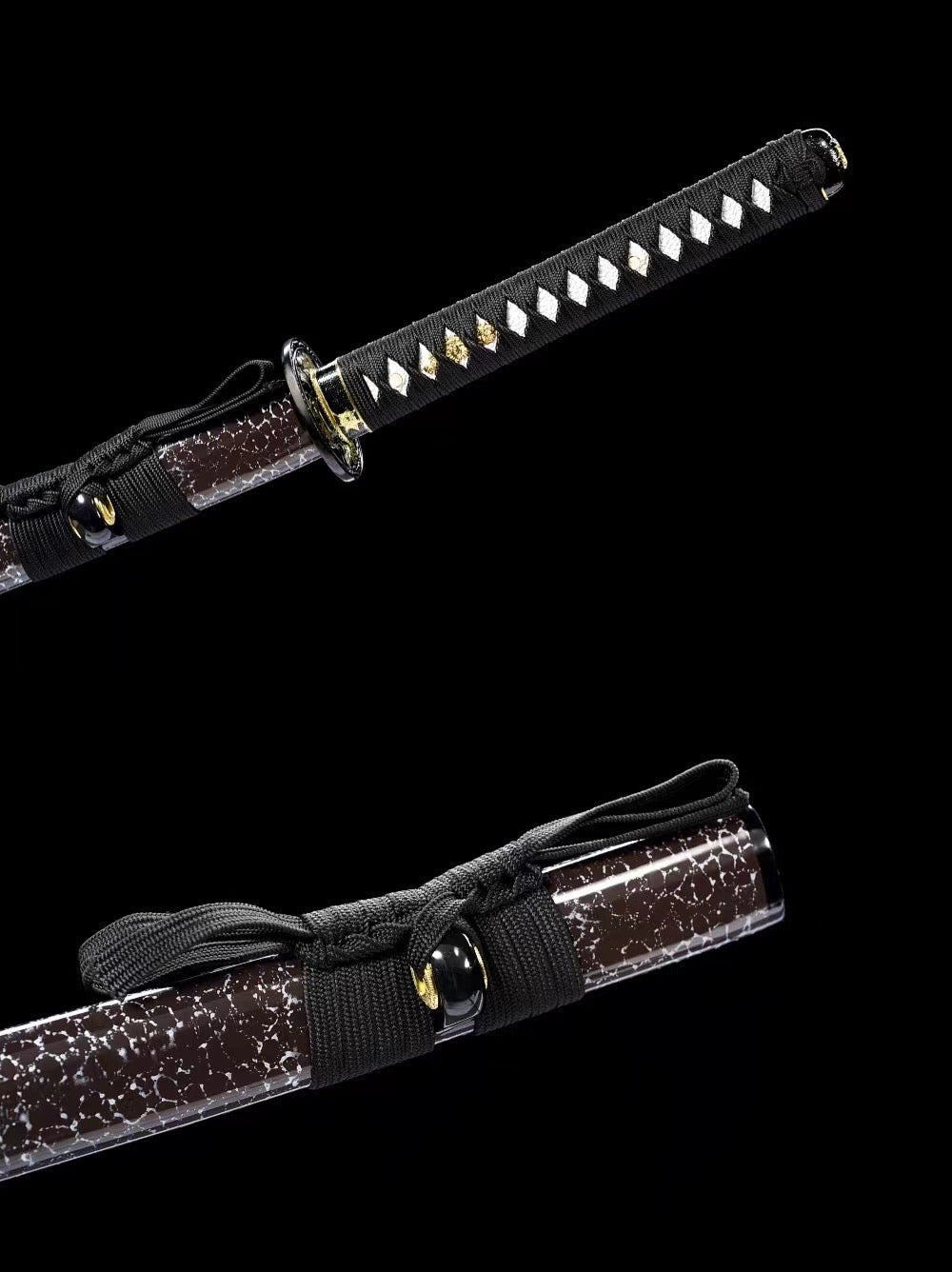 Metal crafts, collectibles, high manganese steel baked black, engraving, handmade samurai swords, full Tang