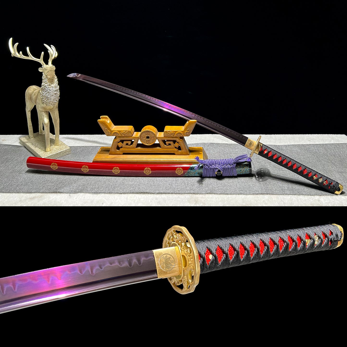 1095 Steel Special Clay Tempered, Burning Blade, Real Samurai Sword, Japanese Katana, Purple Blade, Full Tang