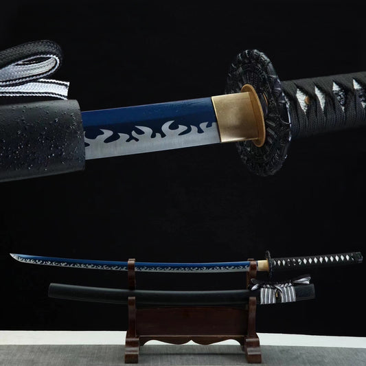 Collectible, handmade katana, blue blade, full Tang katana