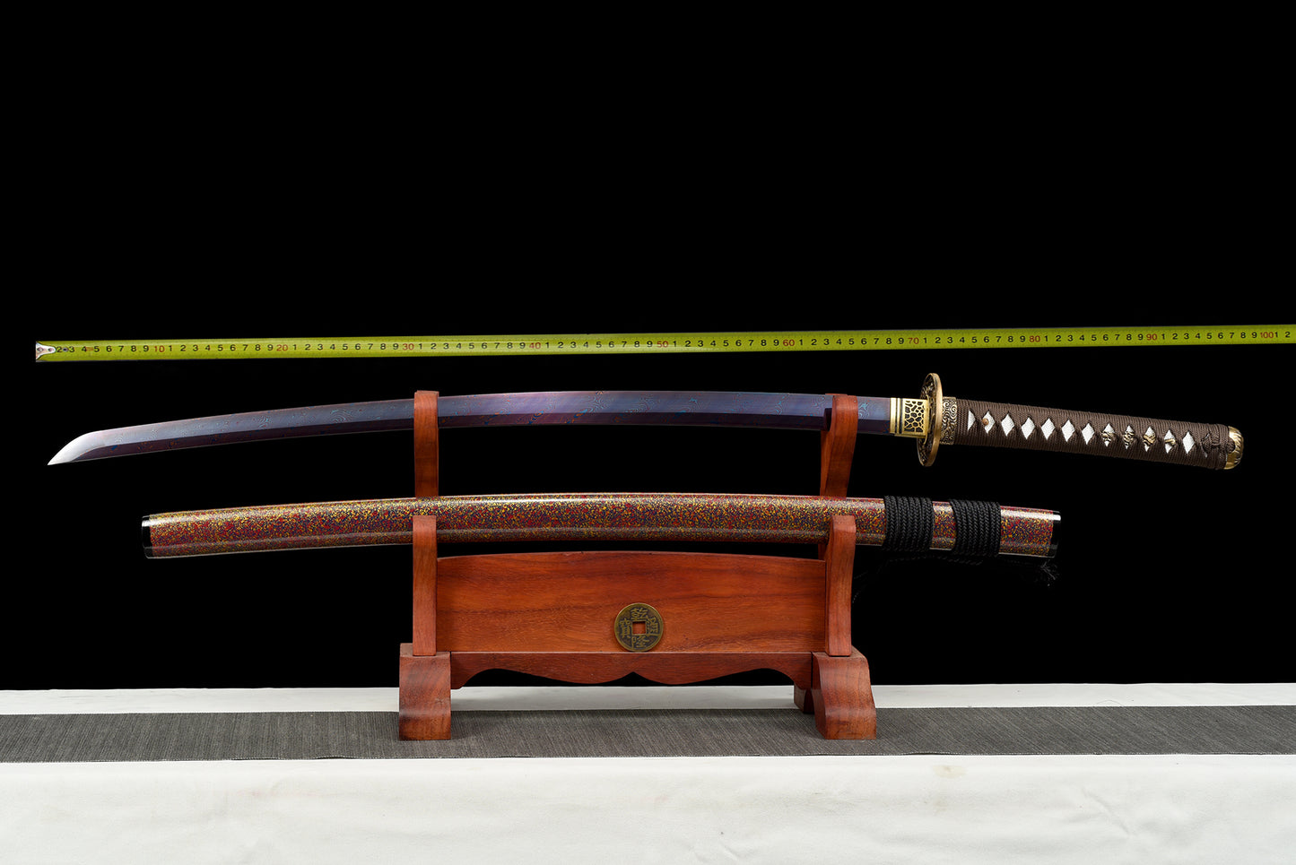 Metal Craft, High Performance, Damascus Steel, Roasted Red, Handmade, Real Samurai Sword, Full Tang