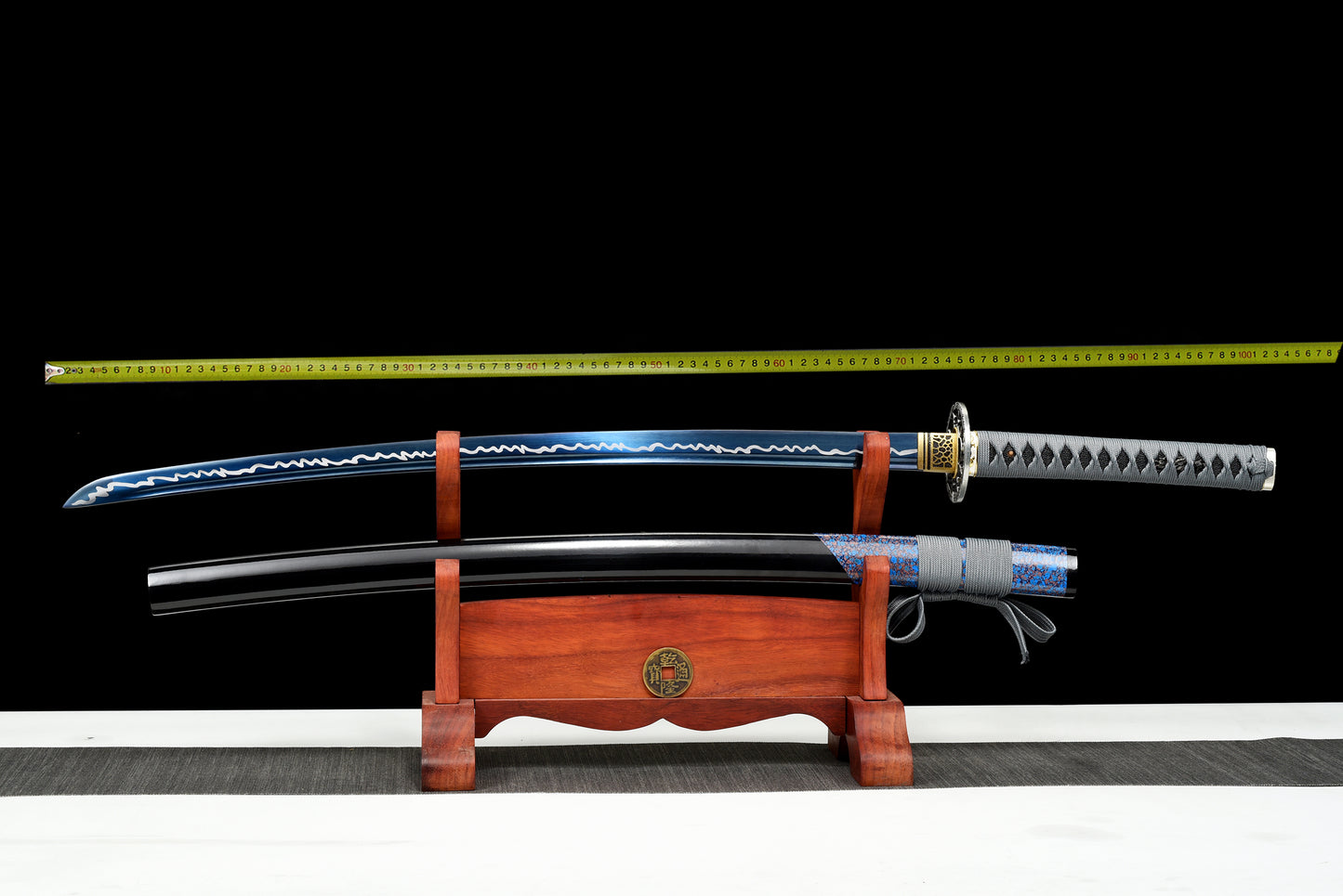 Collectibles, handcrafted katana swords, blue blade, full tang