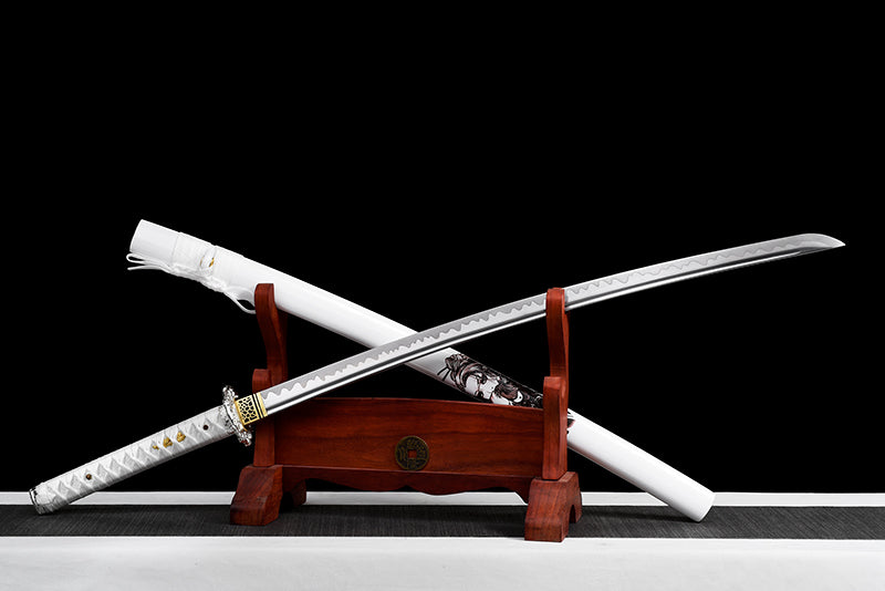 Metal crafts, collectibles, 1095 steel, white scabbard, handmade katana, real japanese katana, full tang, long katana