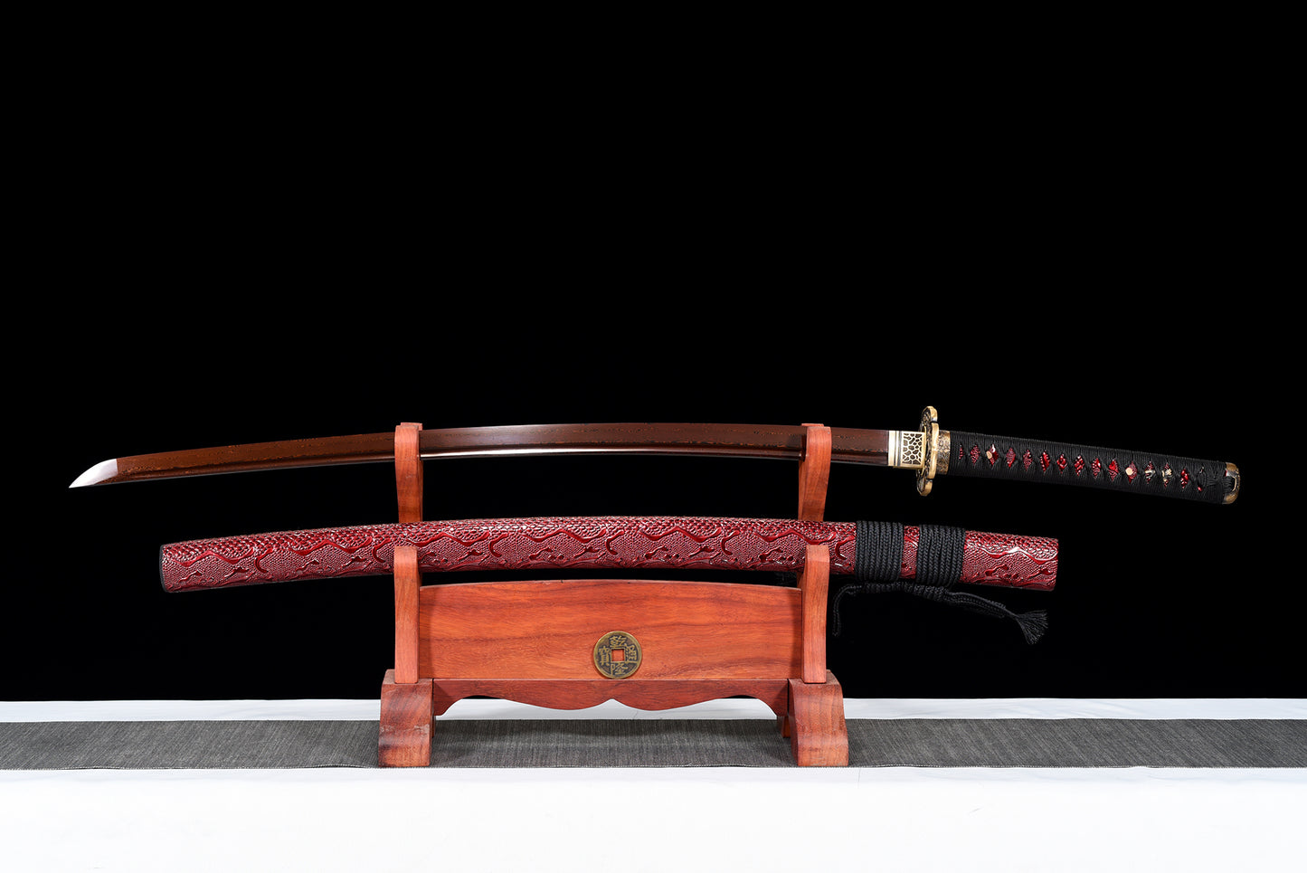 metal crafts, collectibles, Damascus steel, handmade katana swords, red blades, full tang