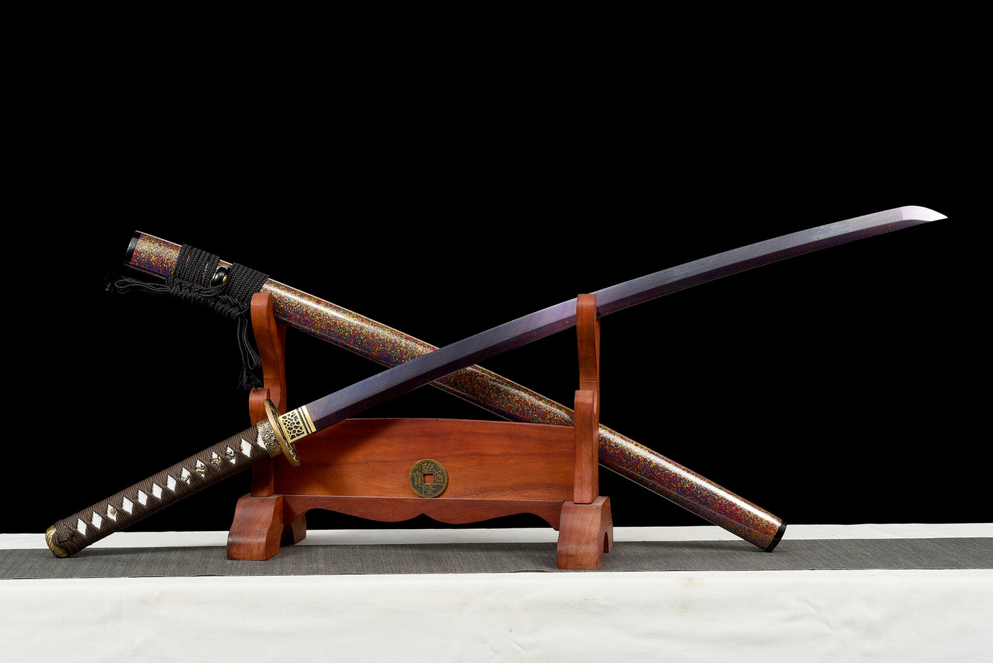 Metal Craft, High Performance, Damascus Steel, Roasted Red, Handmade, Real Samurai Sword, Full Tang