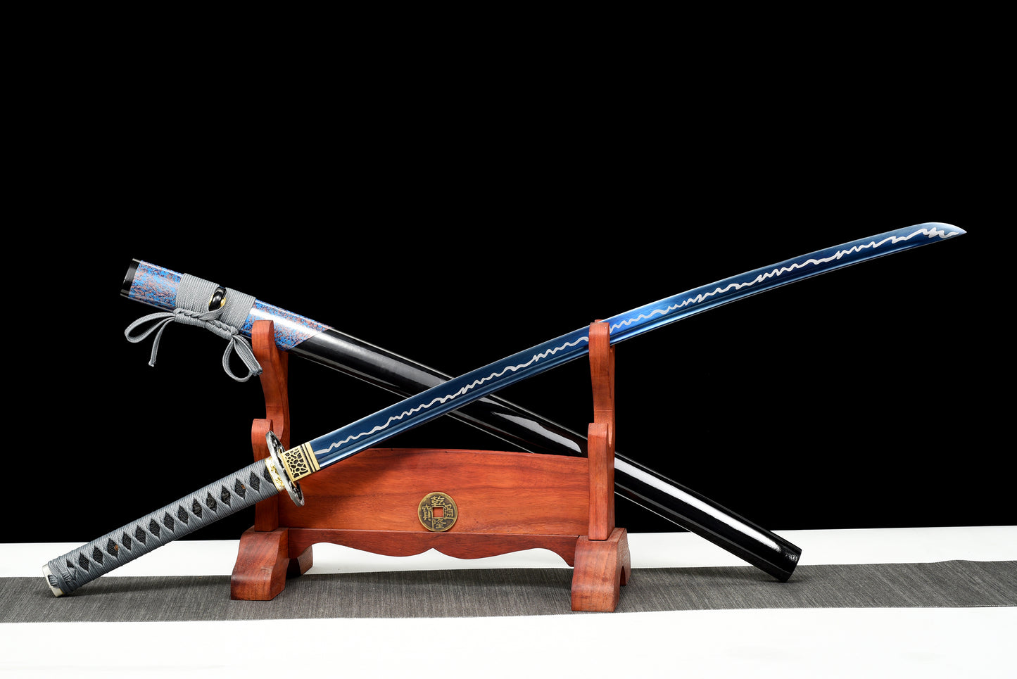 Collectibles, handcrafted katana swords, blue blade, full tang