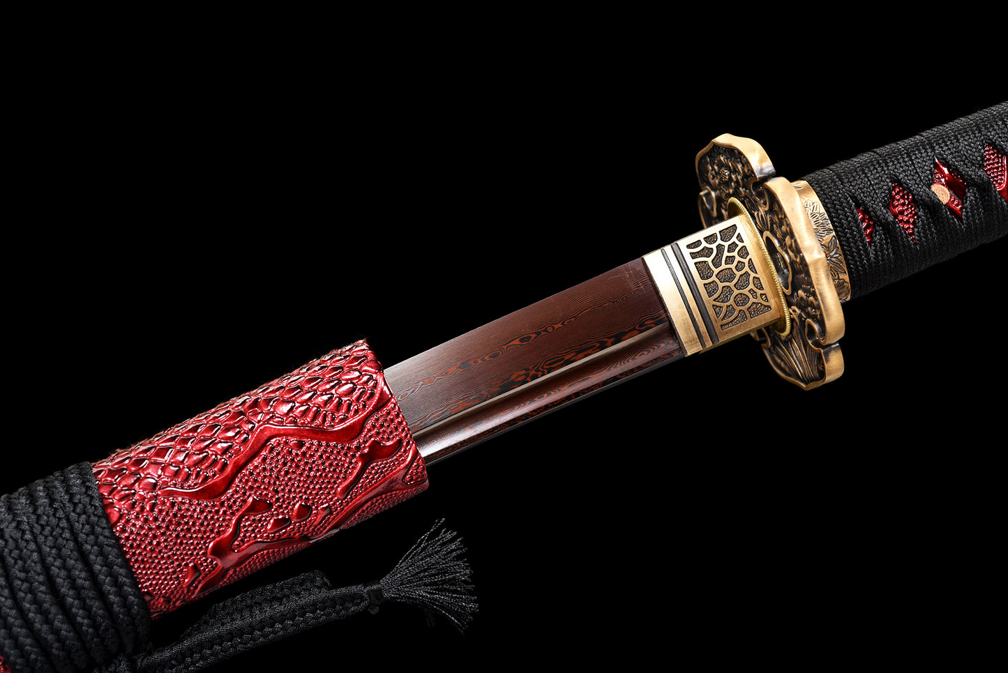 metal crafts, collectibles, Damascus steel, handmade katana swords, red blades, full tang