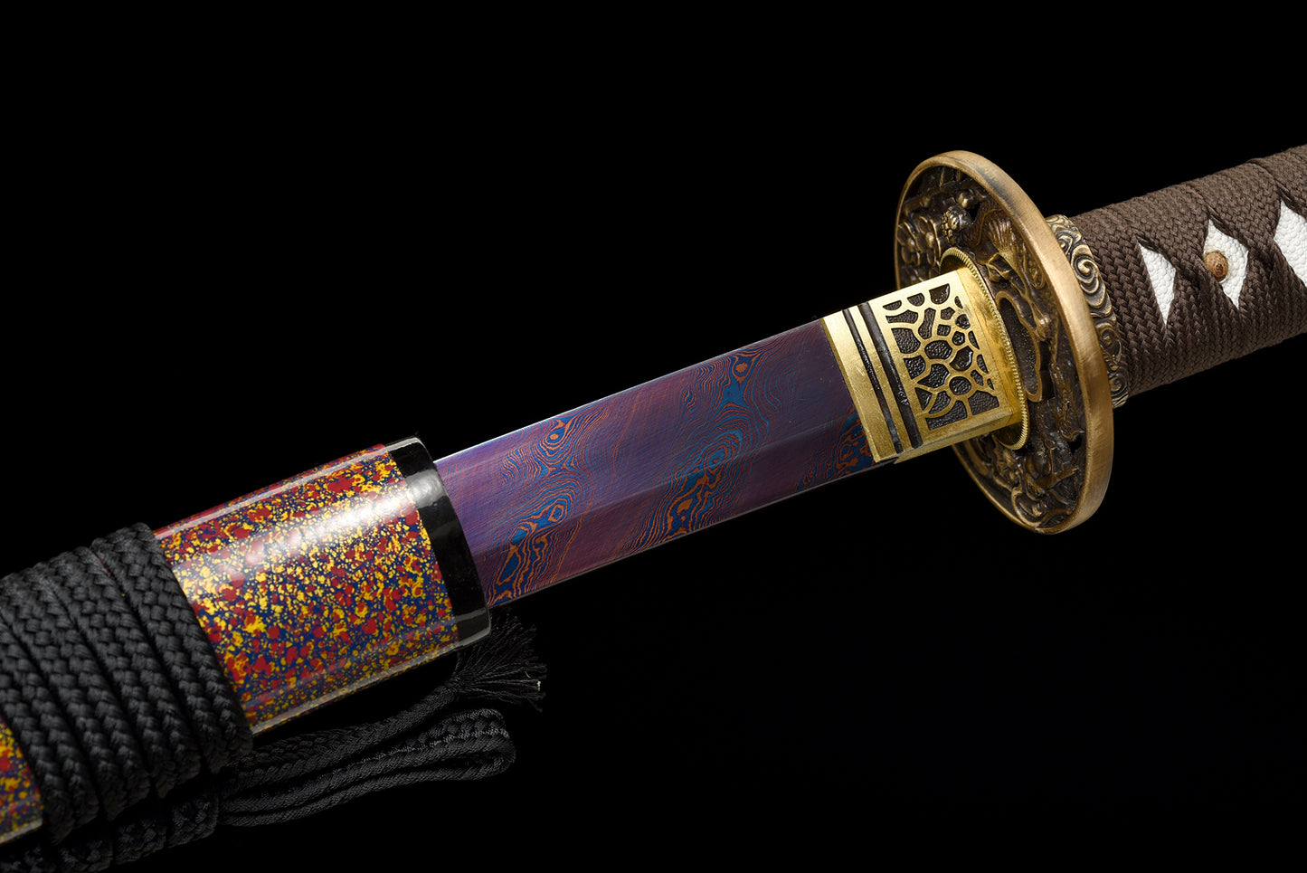 Metal Craft, High Performance, Damascus Steel, Roasted Red, Handmade, Real Samurai Sword, Full Tang