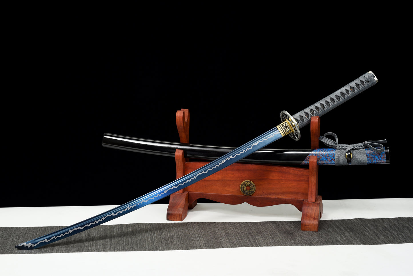 Collectibles, handcrafted katana swords, blue blade, full tang