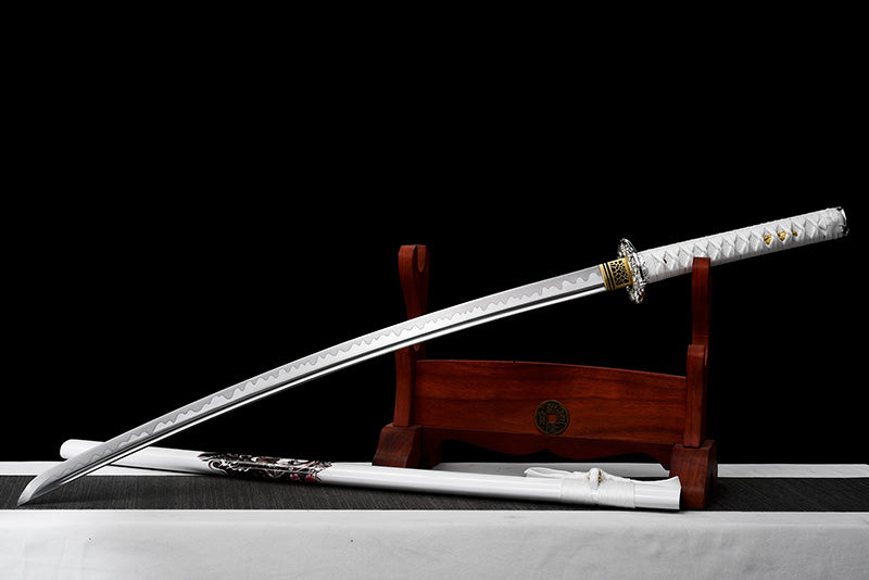 Metal crafts, collectibles, 1095 steel, white scabbard, handmade katana, real japanese katana, full tang, long katana