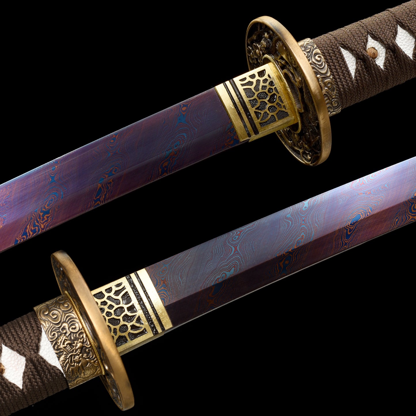 Metal Craft, High Performance, Damascus Steel, Roasted Red, Handmade, Real Samurai Sword, Full Tang