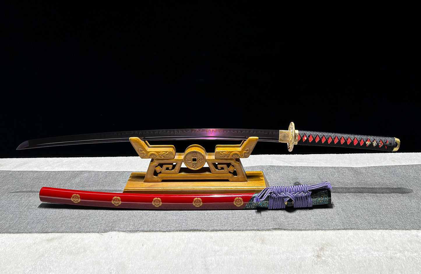 1095 Steel Special Clay Tempered, Burning Blade, Real Samurai Sword, Japanese Katana, Purple Blade, Full Tang