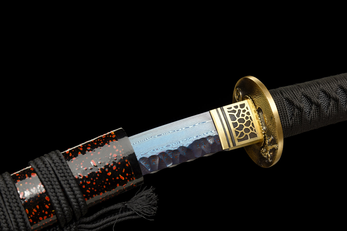 Metal crafts, handmade tanto, damarsteel steel, hand forged, full tang samurai sword, blue blade