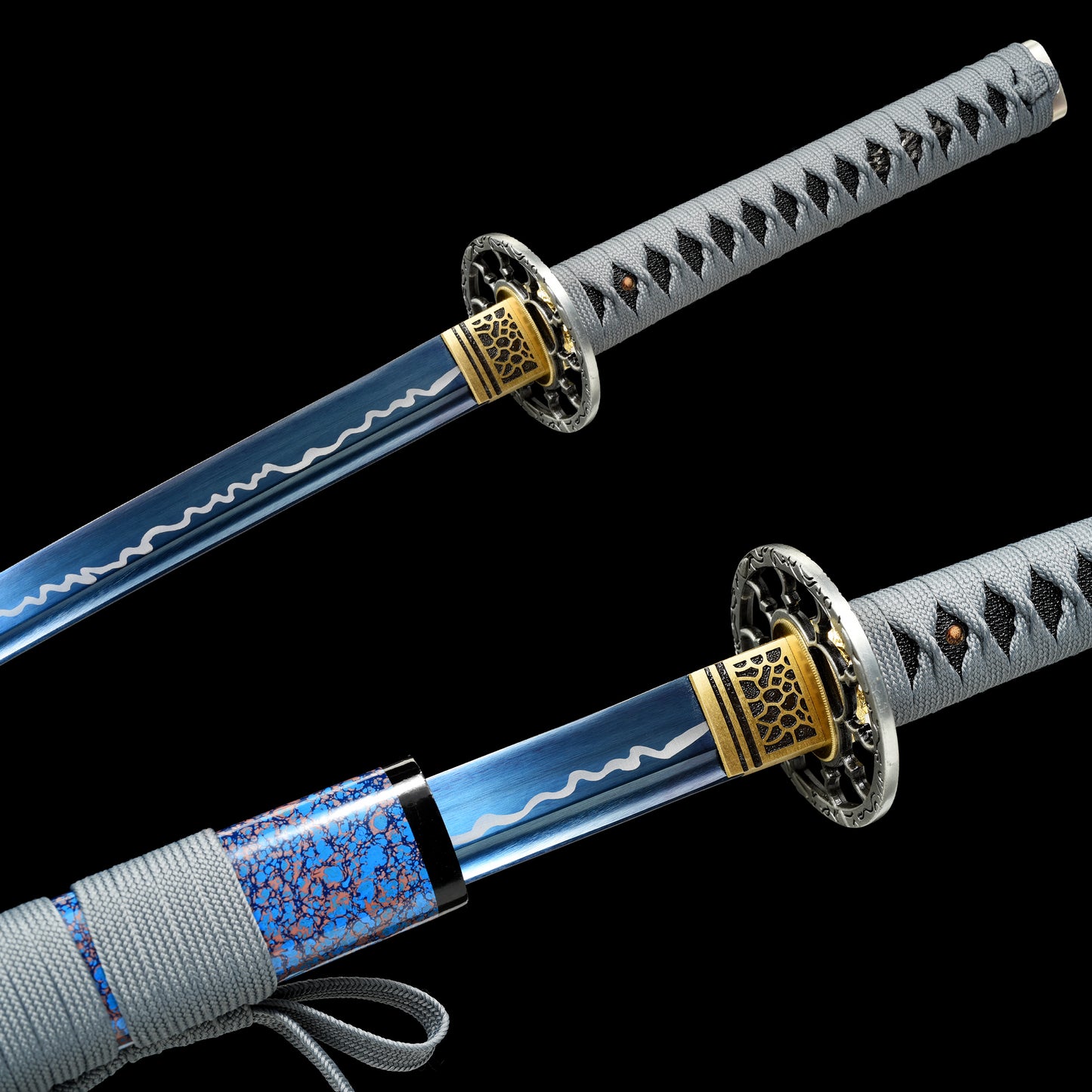 Collectibles, handcrafted katana swords, blue blade, full tang