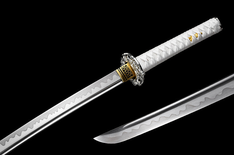 Metal crafts, collectibles, 1095 steel, white scabbard, handmade katana, real japanese katana, full tang, long katana