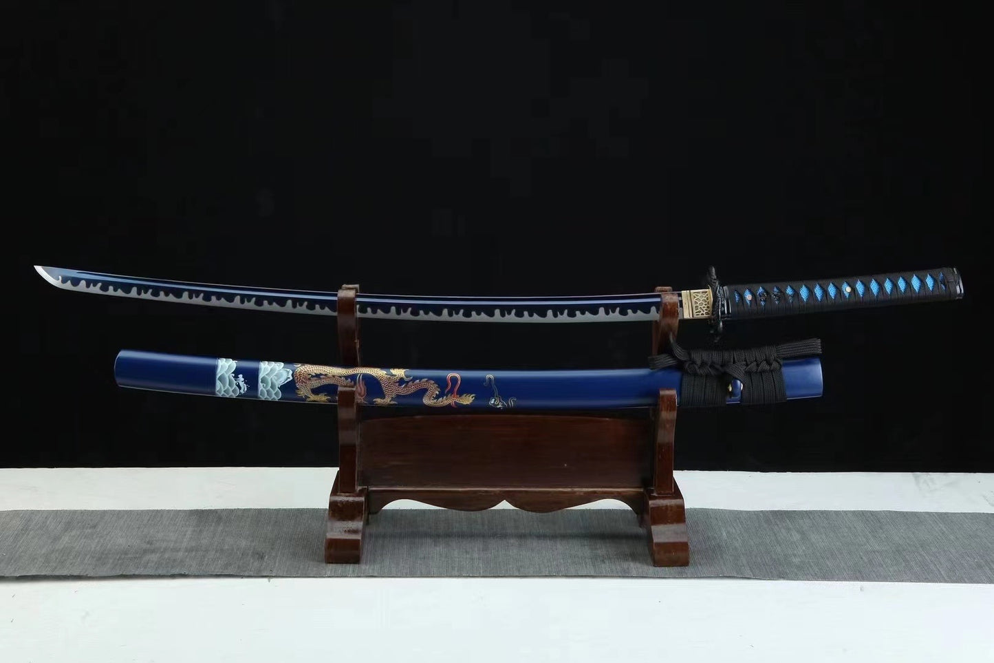 Collector, blue blade, manganese steel, handmade, full Tang samurai knife