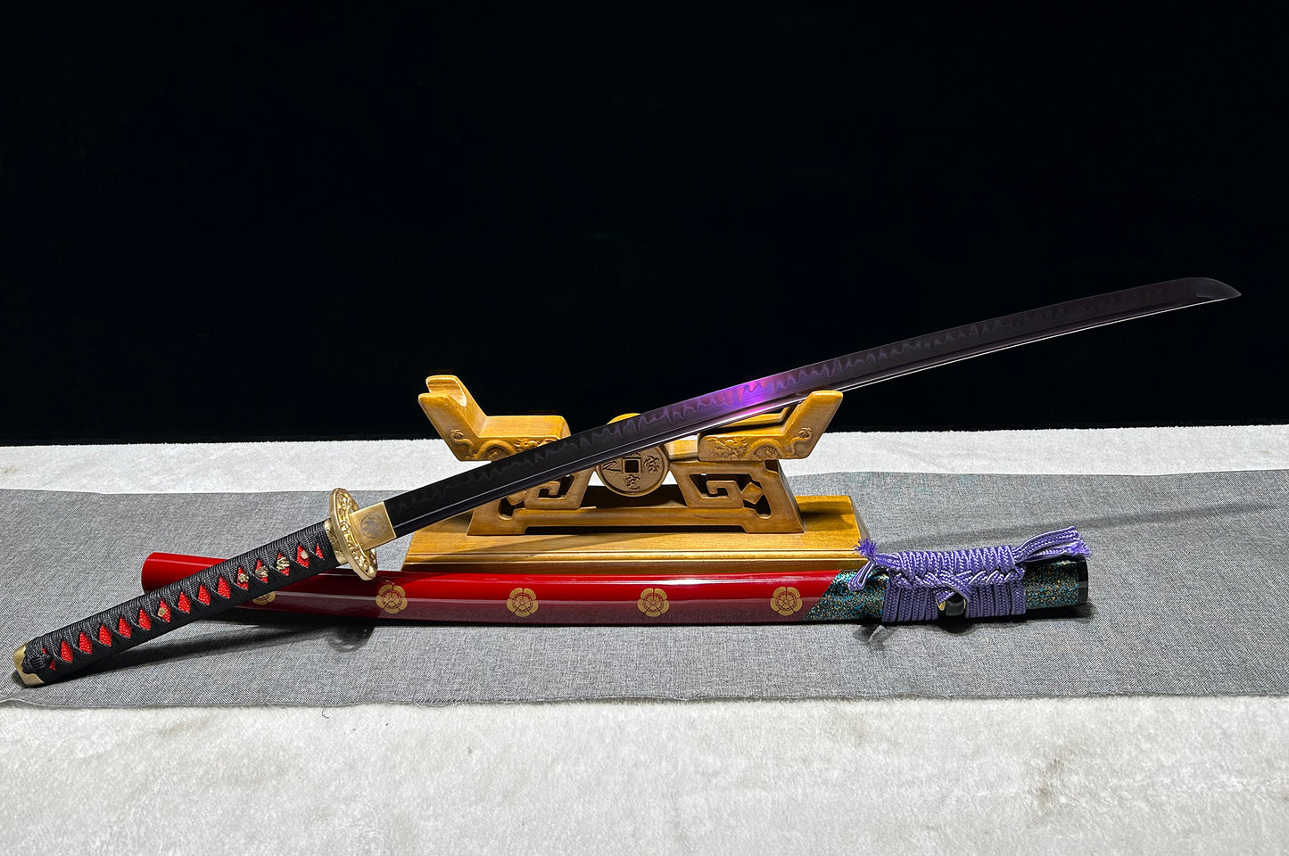 1095 Steel Special Clay Tempered, Burning Blade, Real Samurai Sword, Japanese Katana, Purple Blade, Full Tang