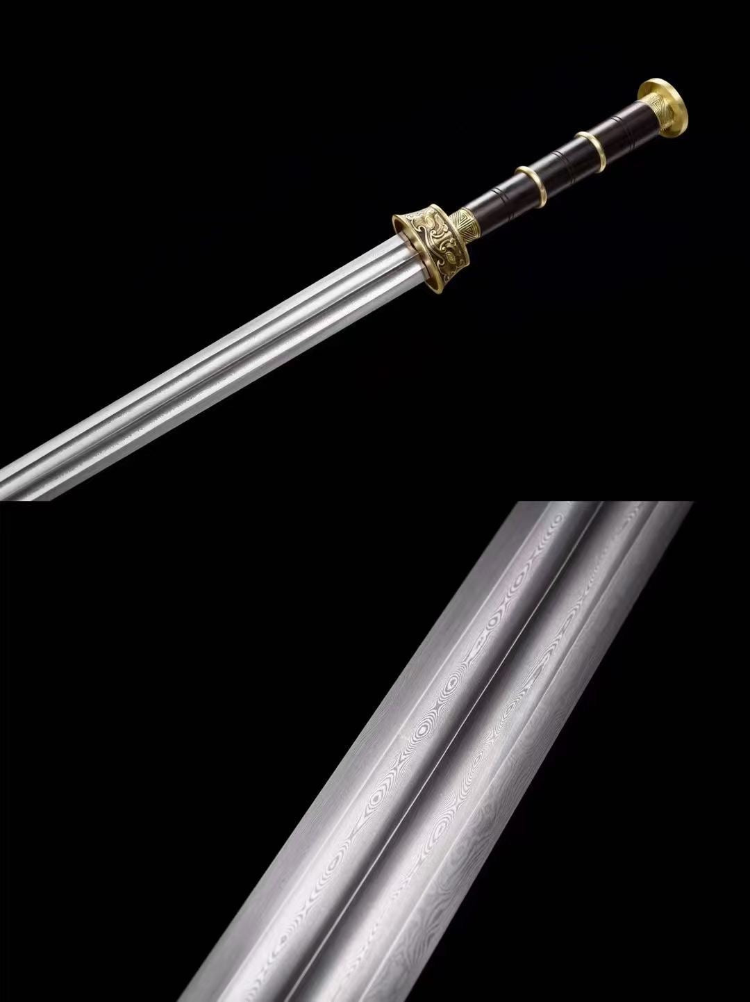 Damascus Steel, Handcrafted Chinese Swords, Swords, Copper Decoration,