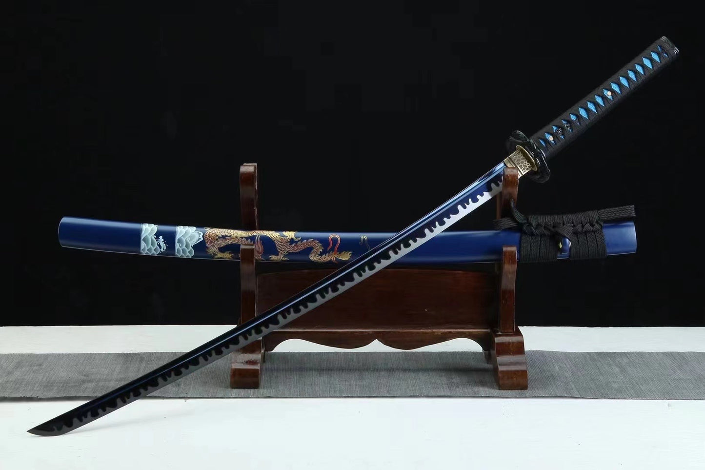 Collector, blue blade, manganese steel, handmade, full Tang samurai knife